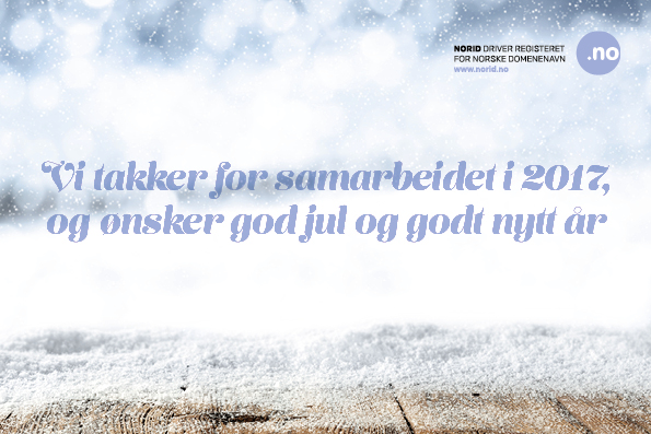 Bilde av snø med tekst 'Vi takker for samarbeidet i 2017, og ønsker god jul og godt nytt år'.